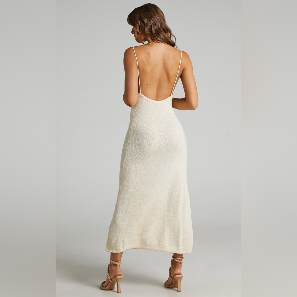 YURIKA MIDI DRESS - KNIT OPEN BACK DRESS IN NATURAL Size 2